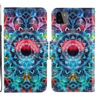 Capa Flip Para Samsung Galaxy A22 5G De Cordão Mandala De Tiras Chamativas