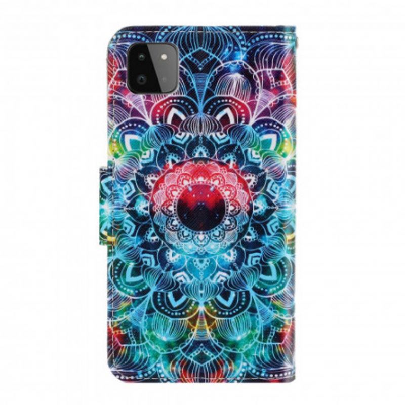 Capa Flip Para Samsung Galaxy A22 5G De Cordão Mandala De Tiras Chamativas