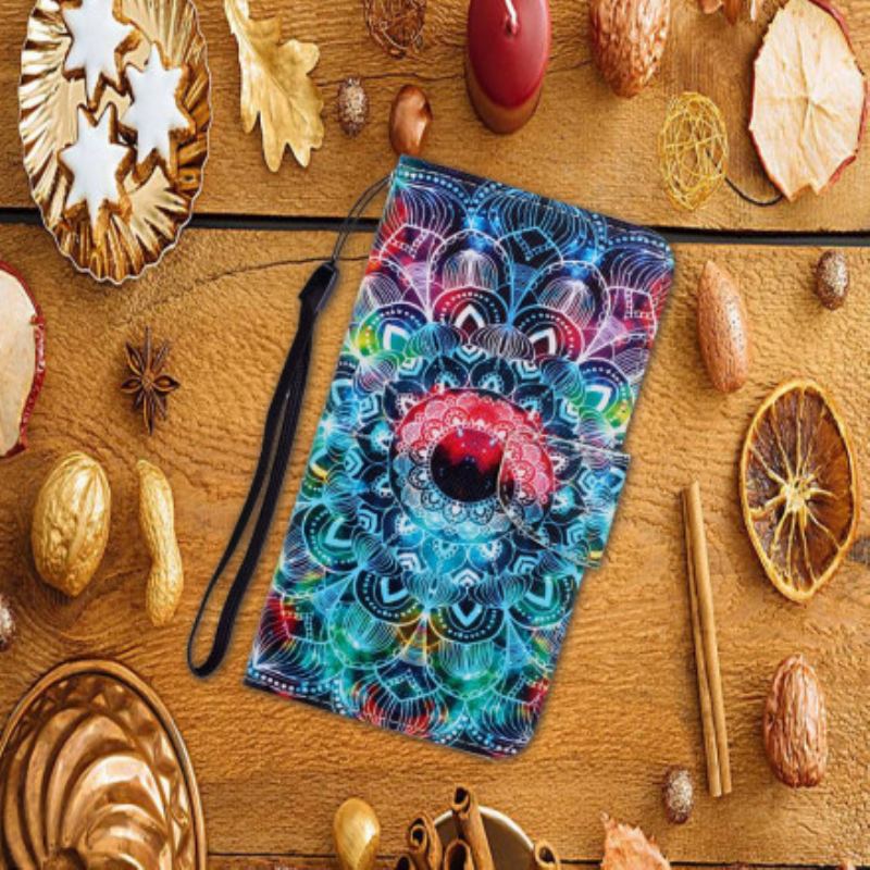 Capa Flip Para Samsung Galaxy A22 5G De Cordão Mandala De Tiras Chamativas