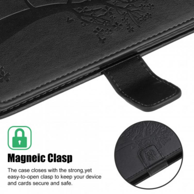 Capa Flip Para Samsung Galaxy A22 5G De Cordão Tanga E Corujas