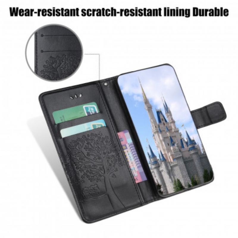 Capa Flip Para Samsung Galaxy A22 5G De Cordão Tanga E Corujas