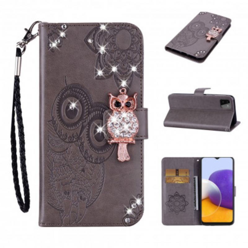 Capa Flip Para Samsung Galaxy A22 5G Coruja Mandala E Charme