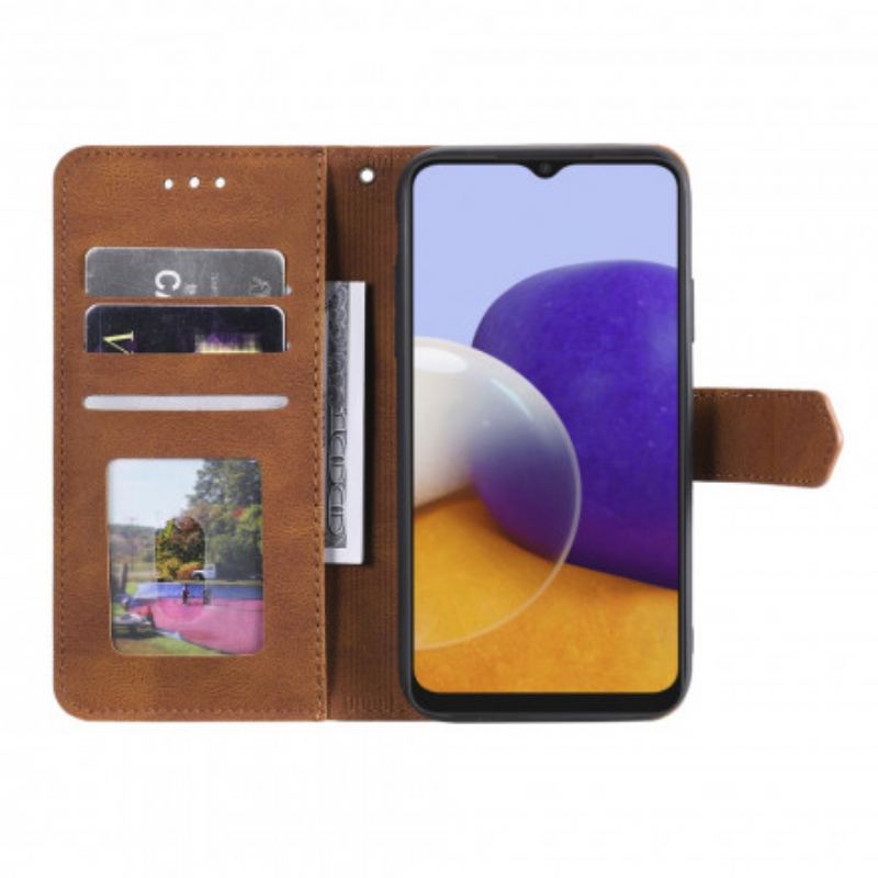 Capa Flip Para Samsung Galaxy A22 5G Costuras Com Toque De Pele