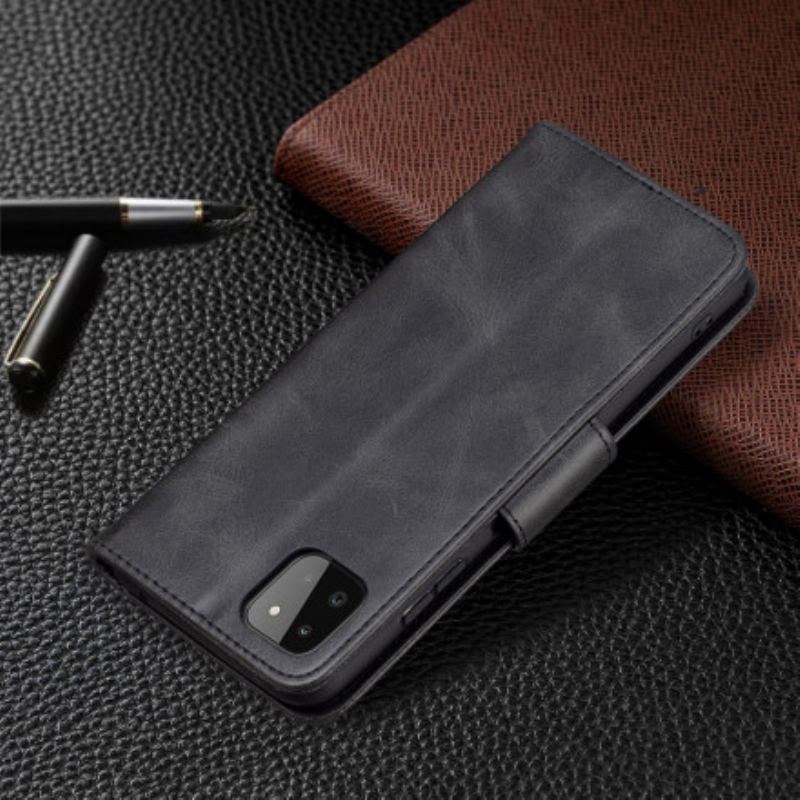 Capa Flip Para Samsung Galaxy A22 5G De Couro Retalho Liso Oblíquo