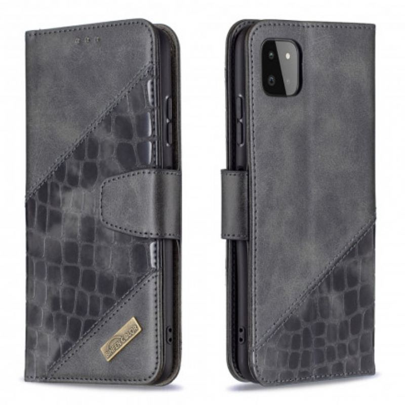 Capa Flip Para Samsung Galaxy A22 5G Efeito Clássico De Pele De Crocodilo