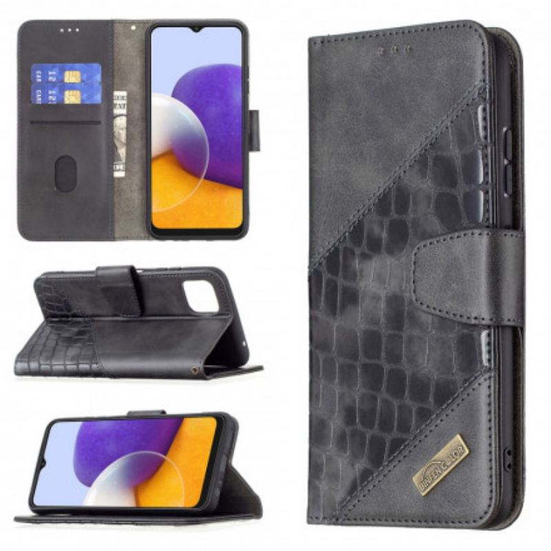 Capa Flip Para Samsung Galaxy A22 5G Efeito Clássico De Pele De Crocodilo