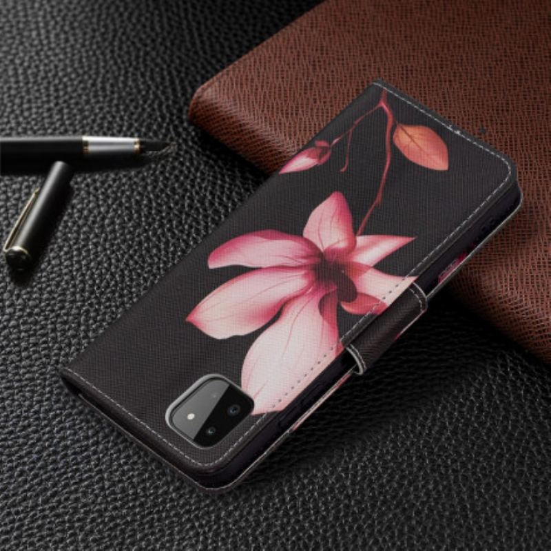 Capa Flip Para Samsung Galaxy A22 5G Flor Rosa