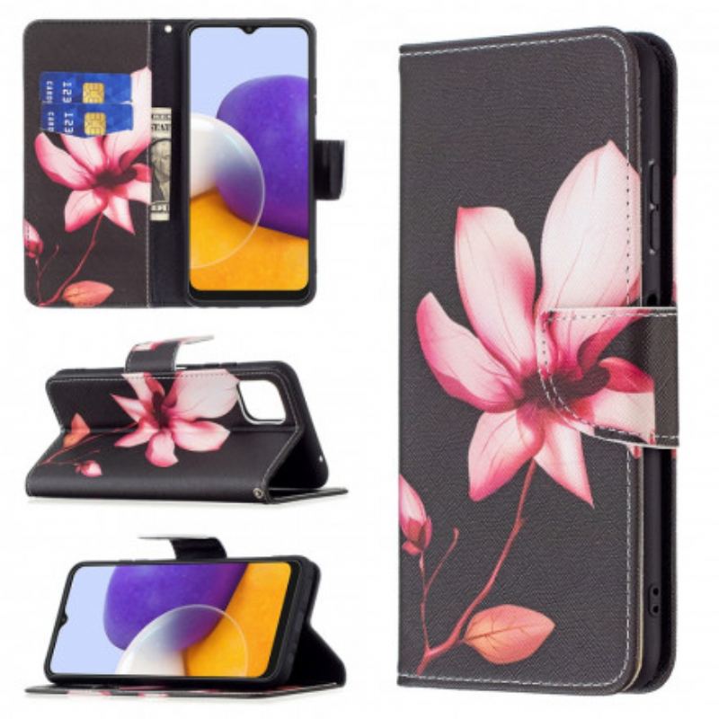 Capa Flip Para Samsung Galaxy A22 5G Flor Rosa