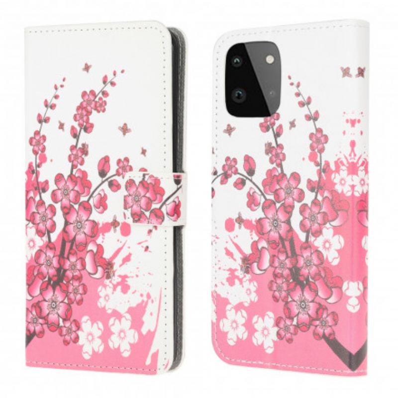 Capa Flip Para Samsung Galaxy A22 5G Flores Tropicais