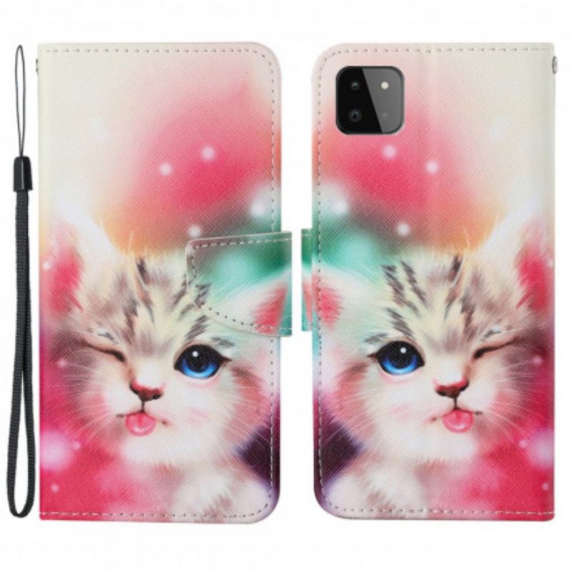 Capa Flip Para Samsung Galaxy A22 5G Histórias De Gatos Com Cordão