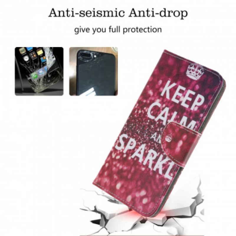 Capa Flip Para Samsung Galaxy A22 5G Mantenha A Calma E Brilhe