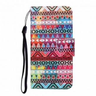 Capa Flip Para Samsung Galaxy A22 5G Patchwork Com Cordão