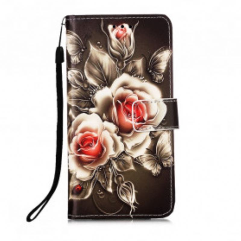 Capa Flip Para Samsung Galaxy A22 5G Rosas Douradas