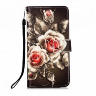 Capa Flip Para Samsung Galaxy A22 5G Rosas Douradas