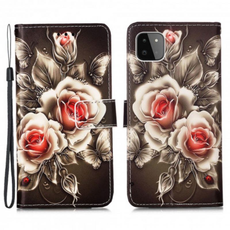 Capa Flip Para Samsung Galaxy A22 5G Rosas Douradas