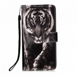 Capa Flip Para Samsung Galaxy A22 5G Tigre Da Noite