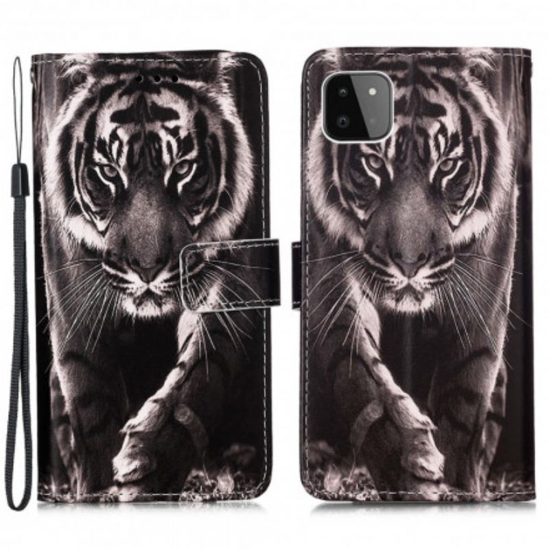 Capa Flip Para Samsung Galaxy A22 5G Tigre Da Noite