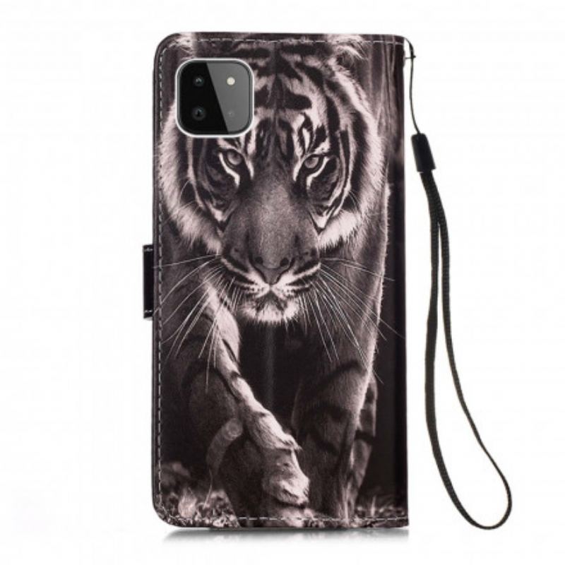 Capa Flip Para Samsung Galaxy A22 5G Tigre Da Noite