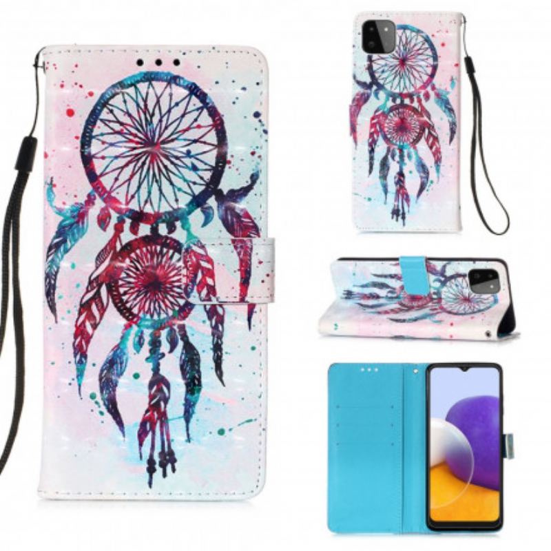 Capa Folio Para Samsung Galaxy A22 5G Apanhador De Sonhos Aquarela