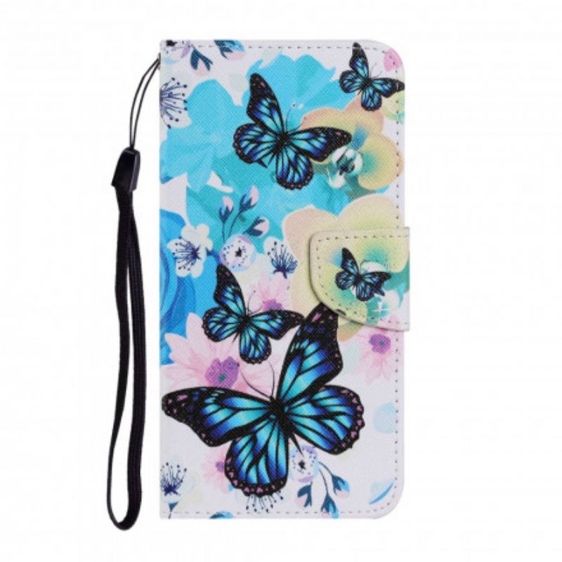 Capa Folio Para Samsung Galaxy A22 5G Borboletas E Flores De Verão