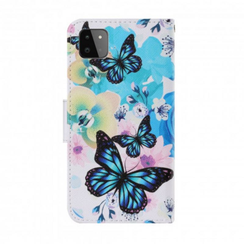 Capa Folio Para Samsung Galaxy A22 5G Borboletas E Flores De Verão