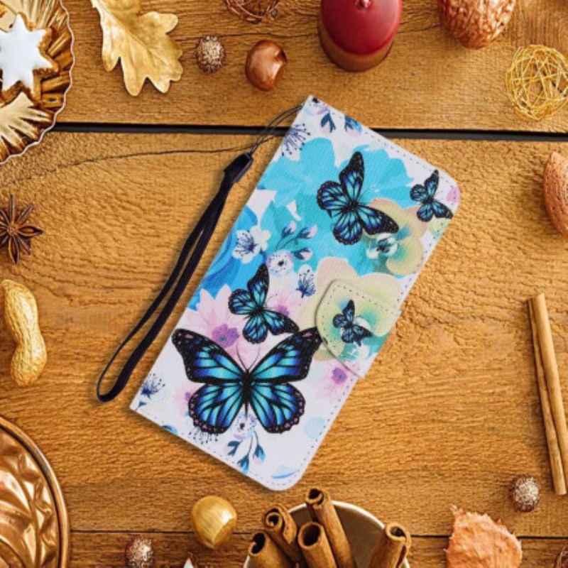 Capa Folio Para Samsung Galaxy A22 5G Borboletas E Flores De Verão