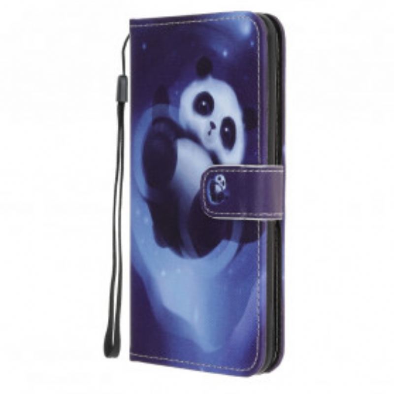 Capa Folio Para Samsung Galaxy A22 5G De Cordão Espaço Panda Com Lanyard