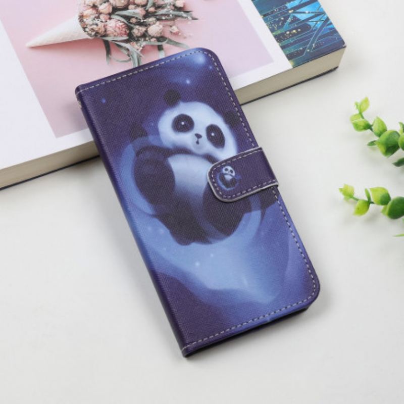 Capa Folio Para Samsung Galaxy A22 5G De Cordão Espaço Panda Com Lanyard