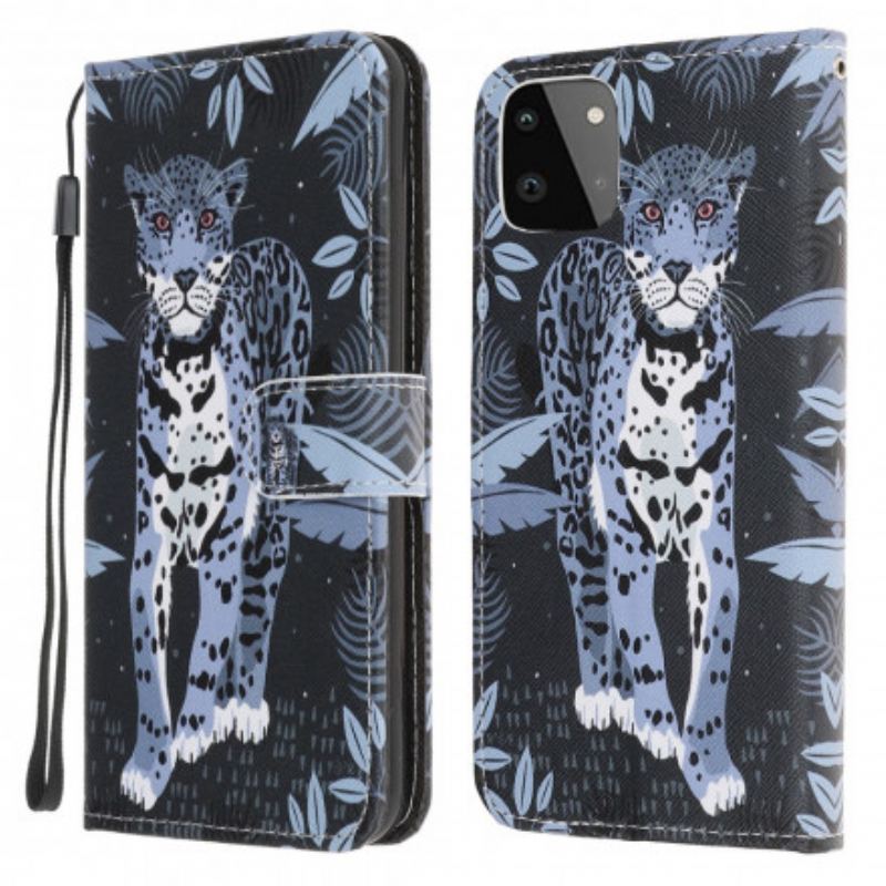 Capa Folio Para Samsung Galaxy A22 5G De Cordão Leopardo Strappy