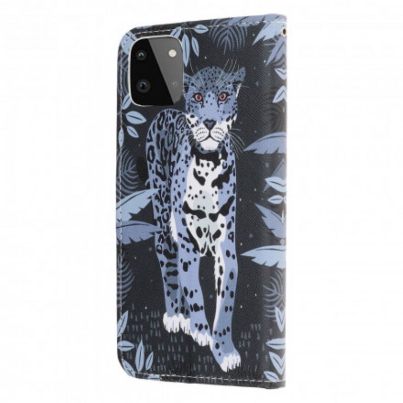 Capa Folio Para Samsung Galaxy A22 5G De Cordão Leopardo Strappy