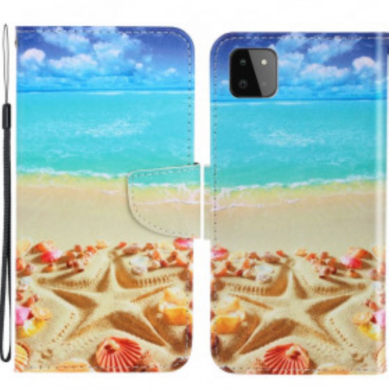 Capa Folio Para Samsung Galaxy A22 5G De Cordão Praia Da Corda