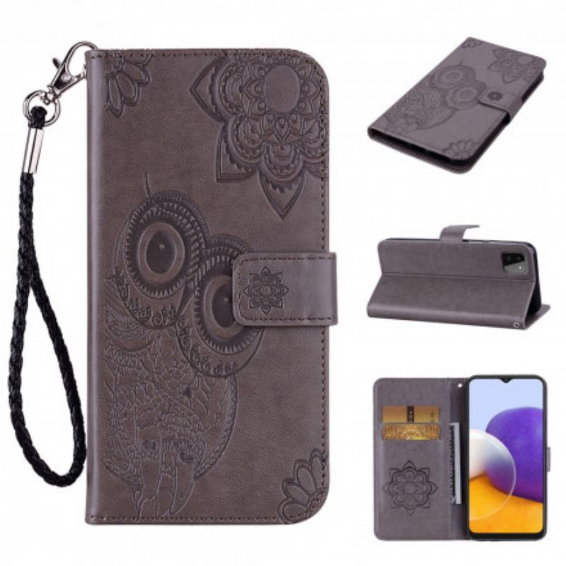 Capa Folio Para Samsung Galaxy A22 5G Coruja Mandala E Cordão