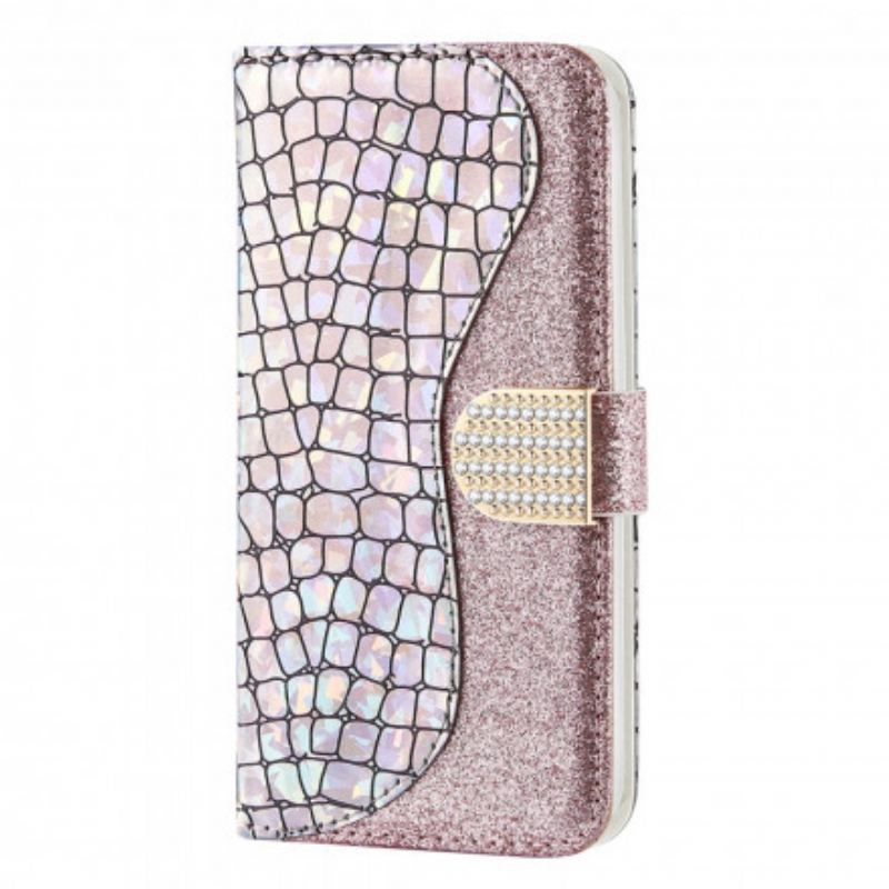 Capa Folio Para Samsung Galaxy A22 5G Diamantes De Crocodilo