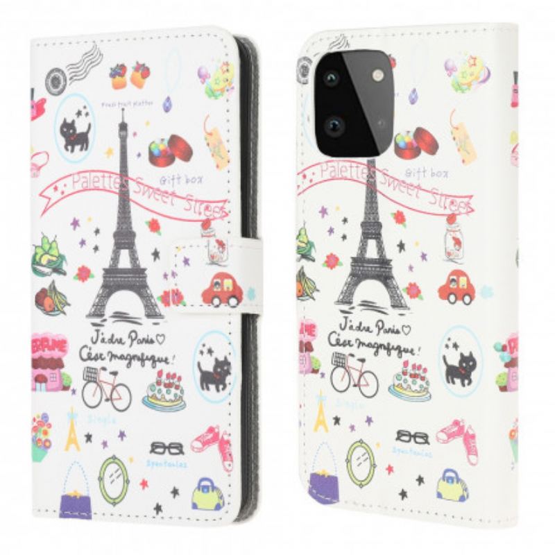 Capa Folio Para Samsung Galaxy A22 5G Eu Amo Paris