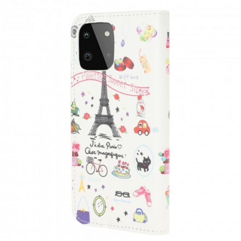 Capa Folio Para Samsung Galaxy A22 5G Eu Amo Paris