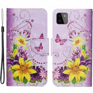 Capa Folio Para Samsung Galaxy A22 5G Flores Magistrais Com Alça