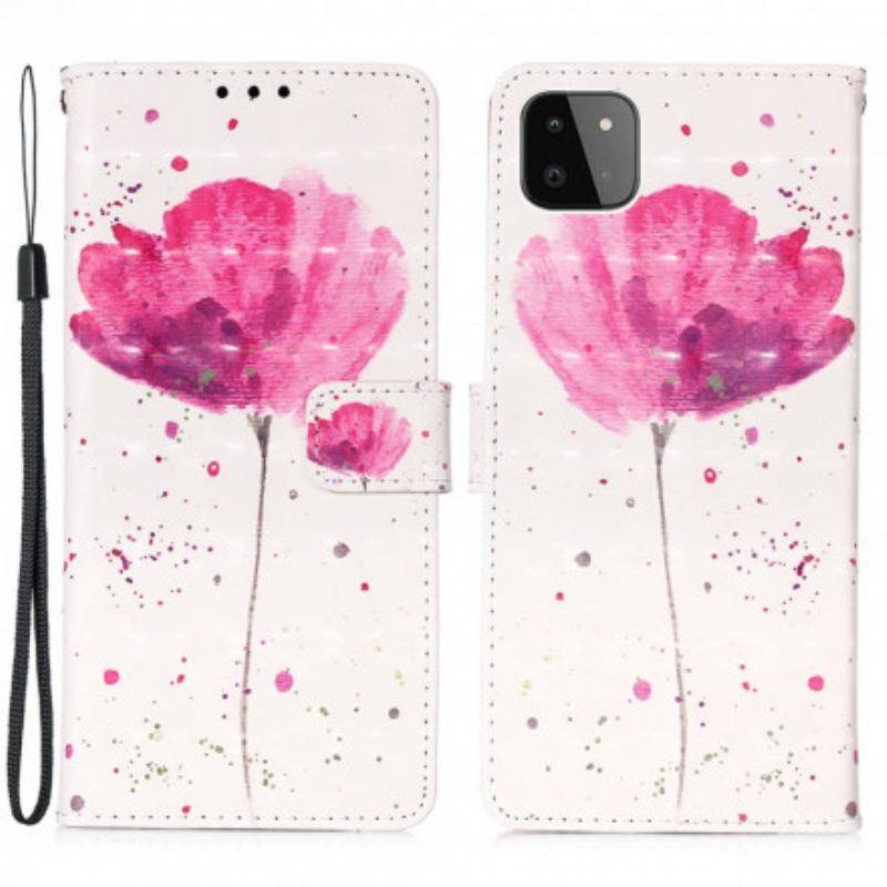 Capa Capa Folio Para Samsung Galaxy A22 5G Papoula Aquarela