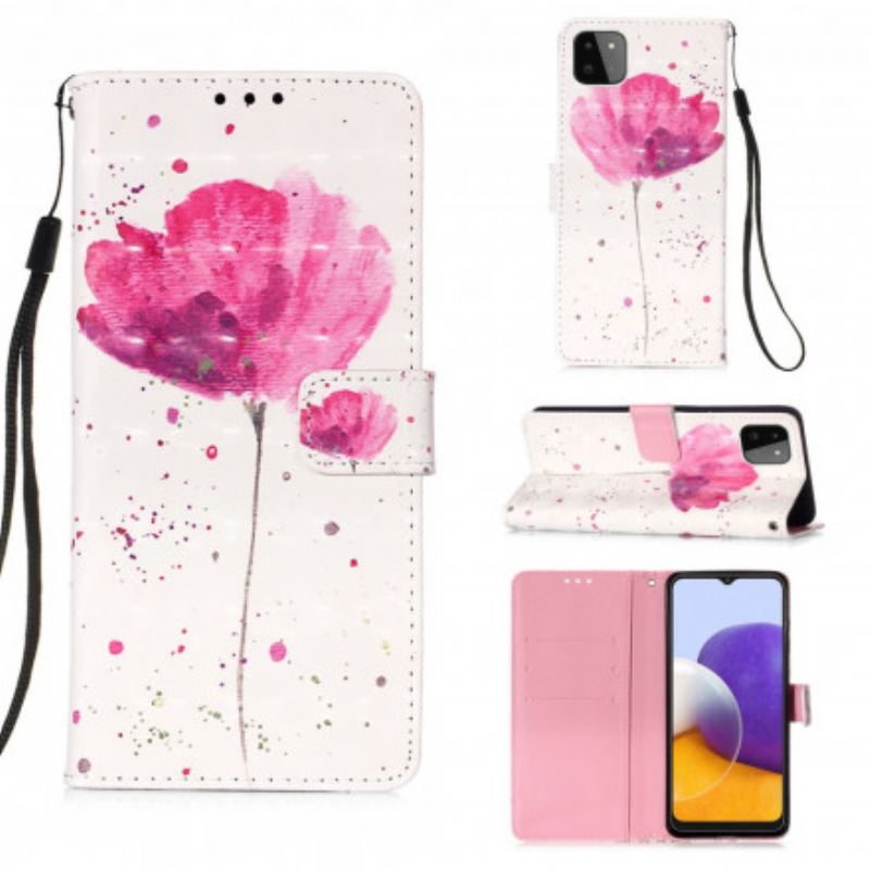 Capa Capa Folio Para Samsung Galaxy A22 5G Papoula Aquarela