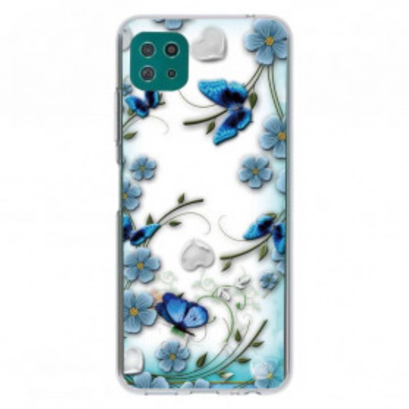 Capa Para Samsung Galaxy A22 5G Borboletas E Flores Retrô Sem Costura