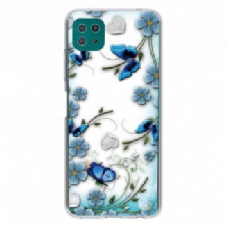 Capa Para Samsung Galaxy A22 5G Borboletas E Flores Retrô Sem Costura