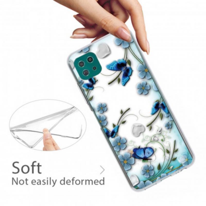 Capa Para Samsung Galaxy A22 5G Borboletas E Flores Retrô Sem Costura