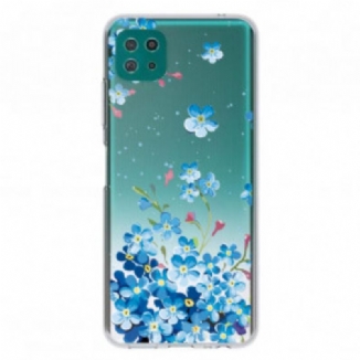 Capa Para Samsung Galaxy A22 5G Flores Azuis