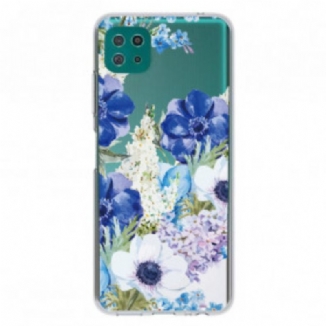 Capa Para Samsung Galaxy A22 5G Flores Azuis Em Aquarela Sem Costura