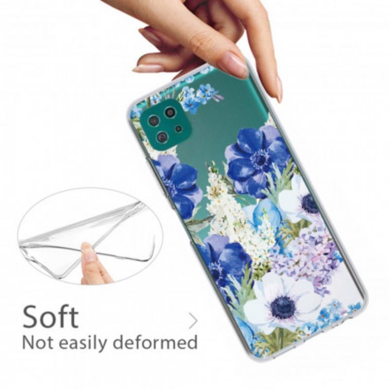 Capa Para Samsung Galaxy A22 5G Flores Azuis Em Aquarela Sem Costura