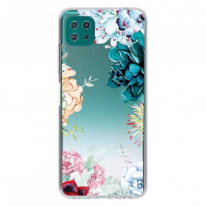 Capa Para Samsung Galaxy A22 5G Flores Em Aquarela Sem Costura