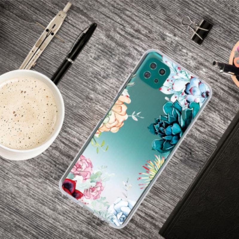 Capa Para Samsung Galaxy A22 5G Flores Em Aquarela Sem Costura