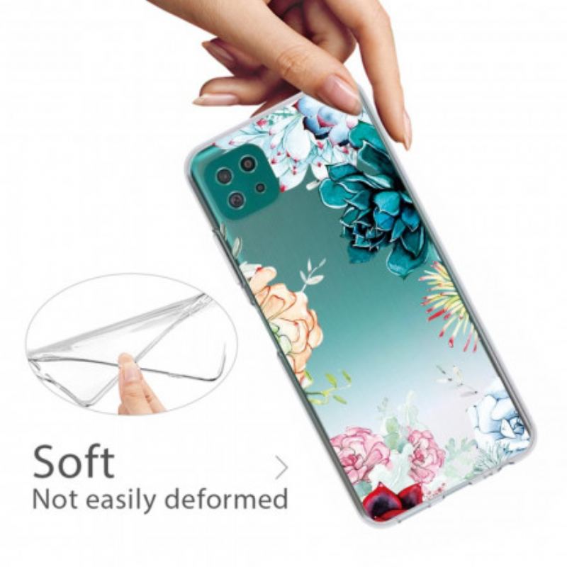 Capa Para Samsung Galaxy A22 5G Flores Em Aquarela Sem Costura