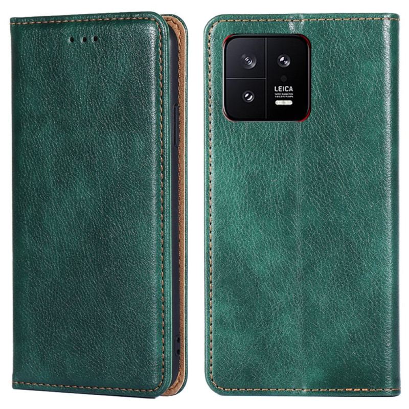 Capa De Celular Para Xiaomi 13 Flip Costura De Couro Falso