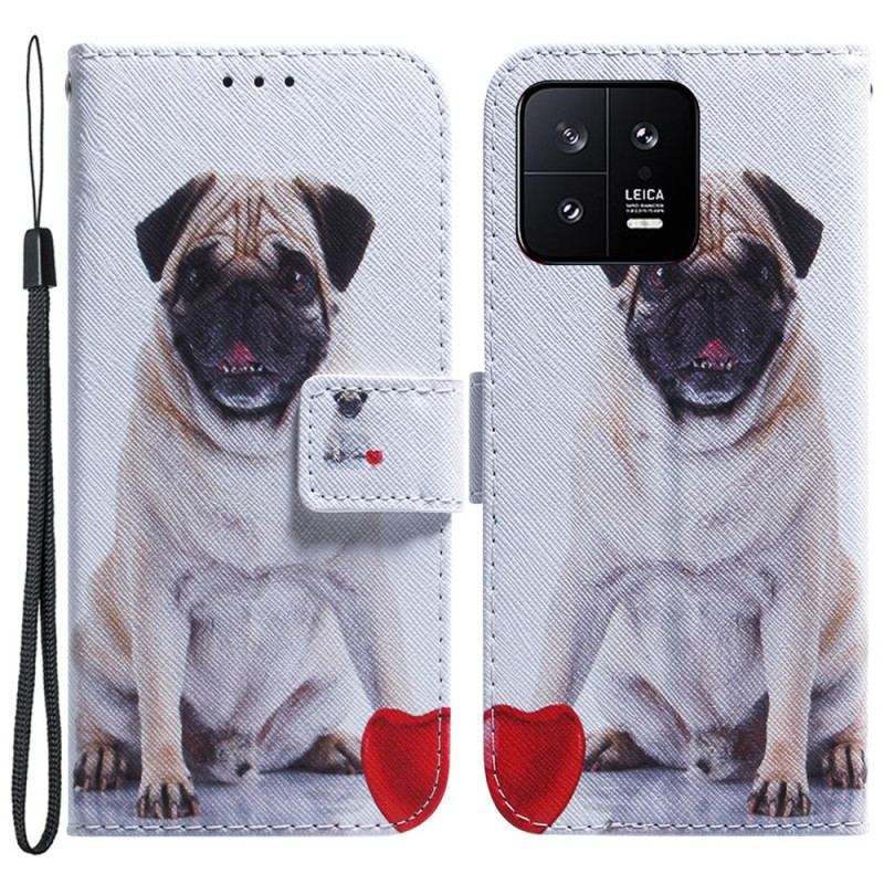 Capa De Couro Para Xiaomi 13 Cachorro Pug