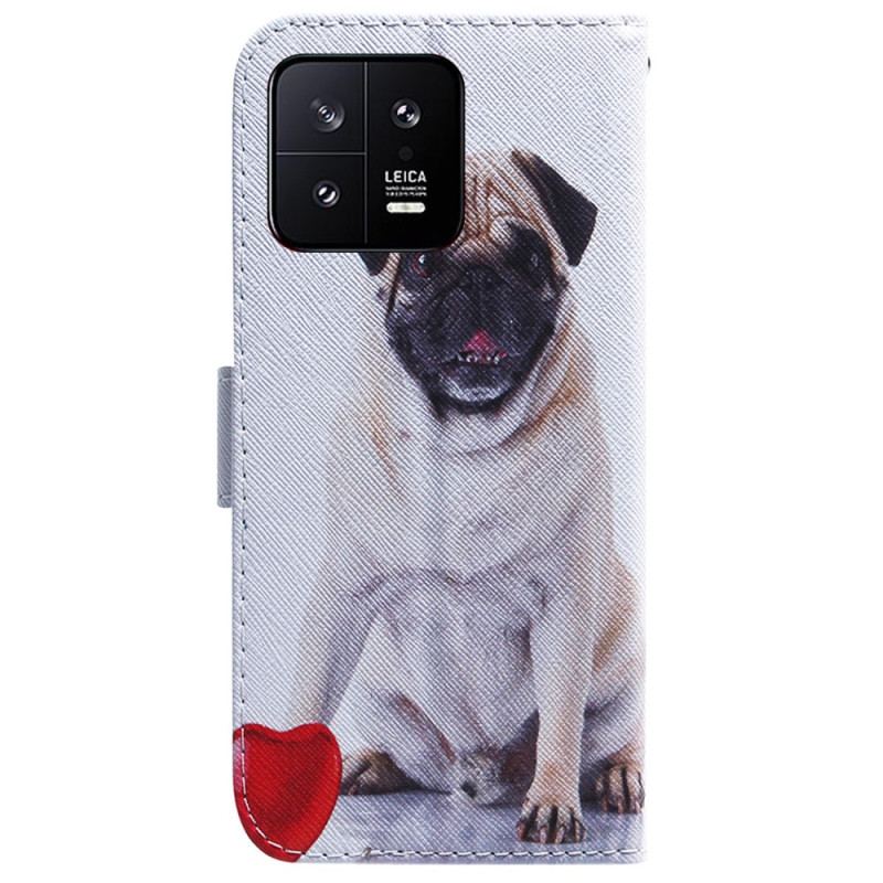 Capa De Couro Para Xiaomi 13 Cachorro Pug